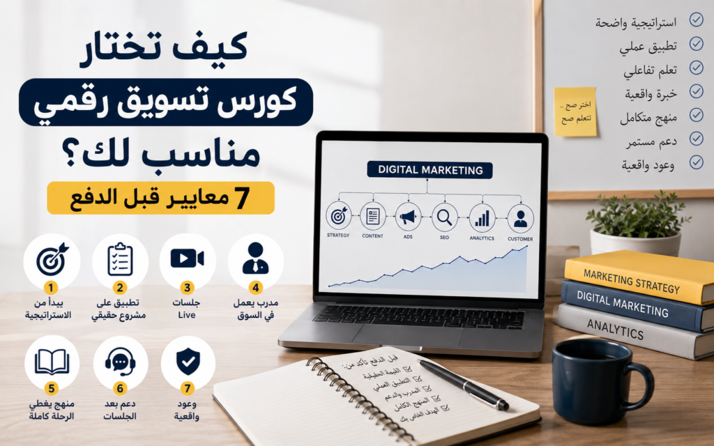كيف تختار كورس تسويق رقمي مناسب لك؟ 7 معايير قبل الدفع