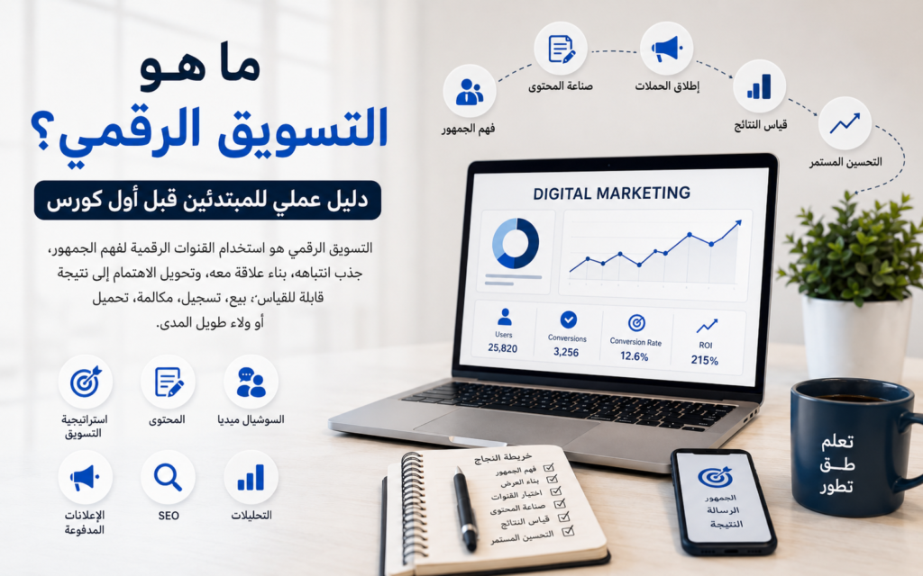 ما هو التسويق الرقمي؟ دليل عملي للمبتدئين قبل أول كورس